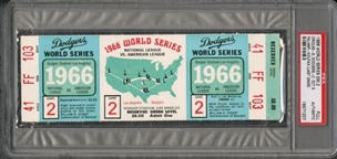 1966 World Series Dodgers vs Orioles Game 2 Full Ticket - Sandy Koufax Last Career Game (PSA)